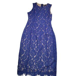 Lulus Womens Royal Blue Sleeveless Lace Midi Dress M Polyester Blend